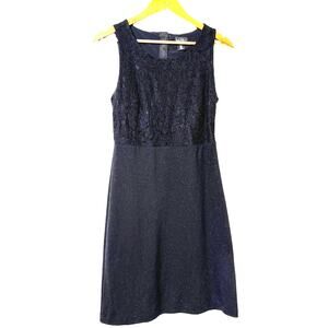 Nicole Miller Dress Women's 4 Floral Lace Bodice Black Closure Back Pearl Button
